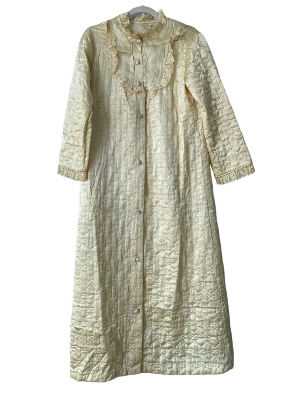 Vintage 70s Robe Size 10 JC Penney Quilted Long Lace Trim Y2K Retro Comfy Lounge
